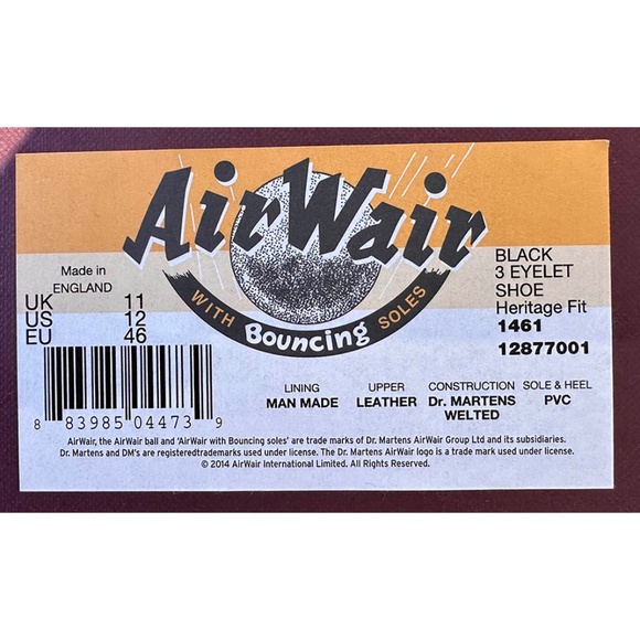 Dr. Martens "AIR WAIR" 1461 Vintage Made In England Oxford Shoes - UK11 US12 - Picture 7 of 9